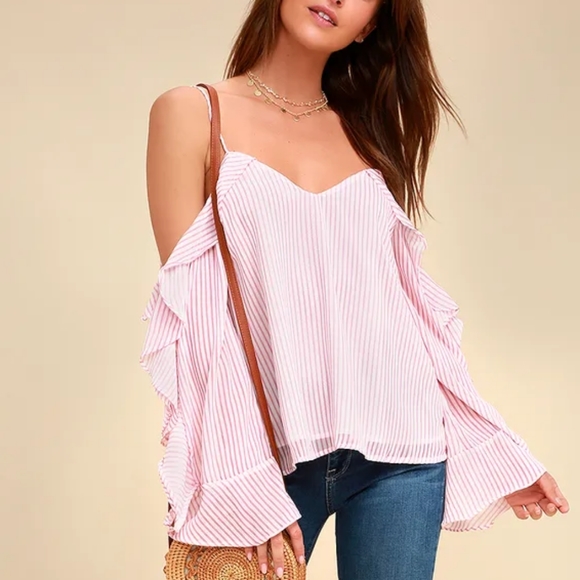 Lulus Tops - Lulus Del Sur Pink Striped Off-the-Shoulder Top - Medium